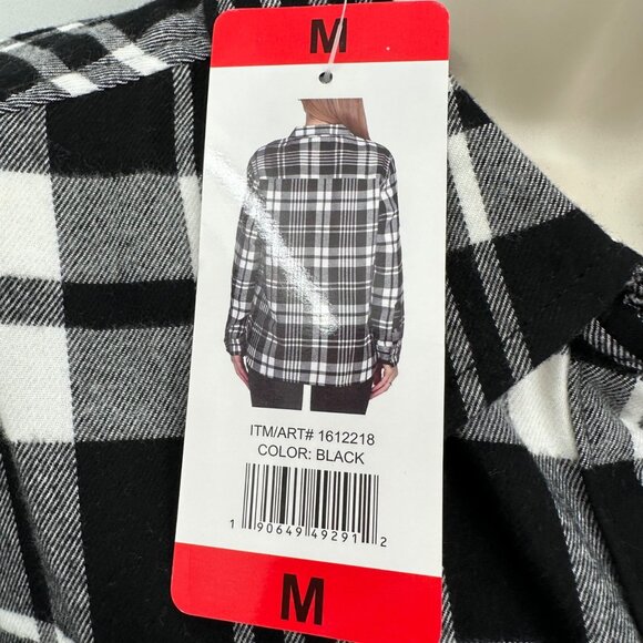NWT Jachs Girlfriend Womens Black & White Plaid Button-Up Flannel Shirt Medium - Picture 10 of 11